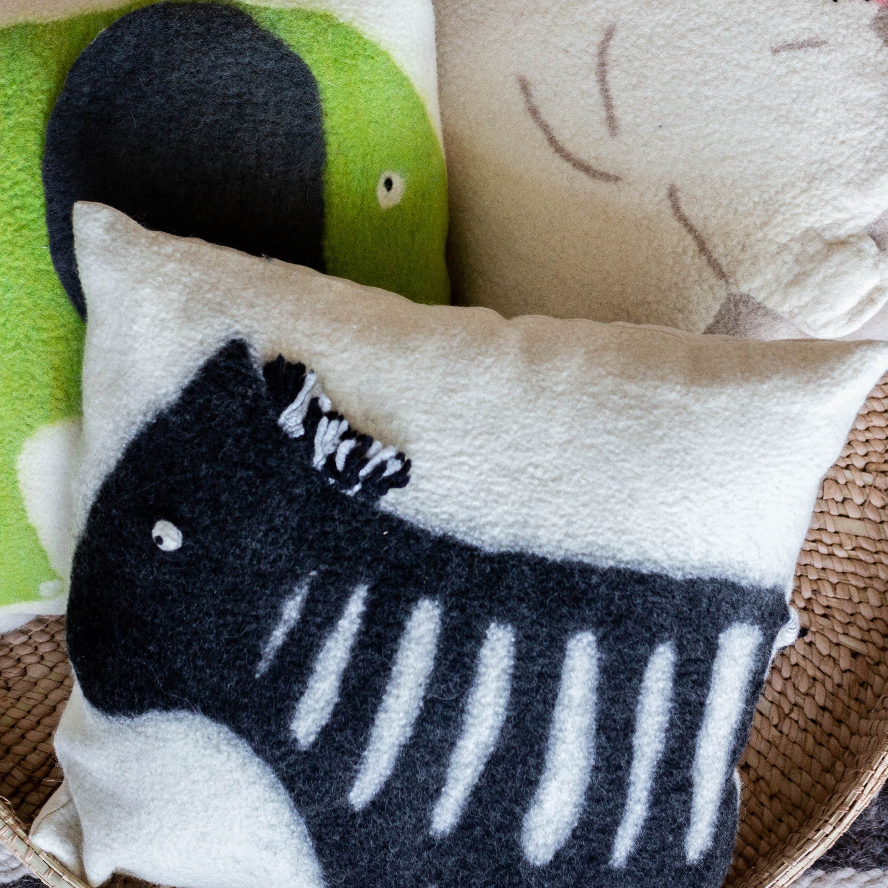 Felted Wool Zebra Throw Pillow