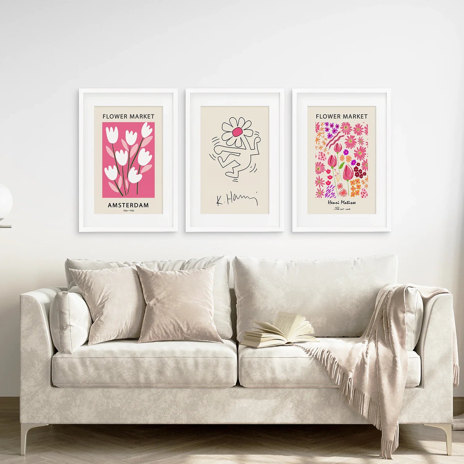 Keith Haring & Matisse Rosa 3er-Set Kunstdrucke