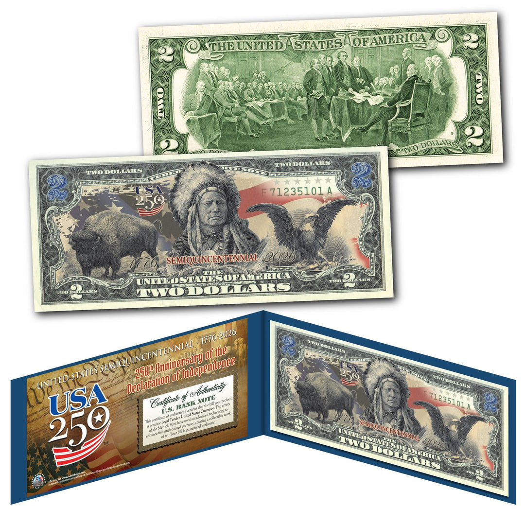 250th Anniversary $2 Bill – Black Eagle, Indian Chief & Bison