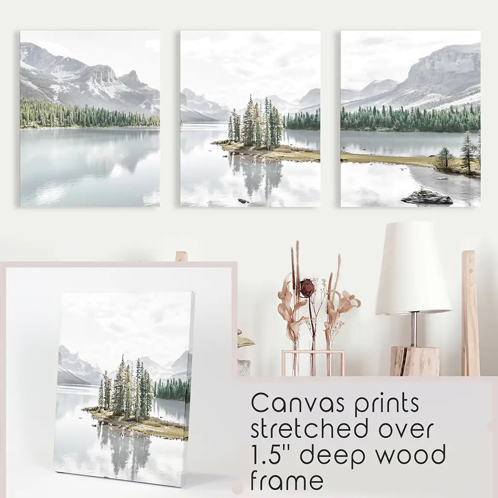 Jasper-Nationalpark Bergsee-Triptychon. Kanadische Natur