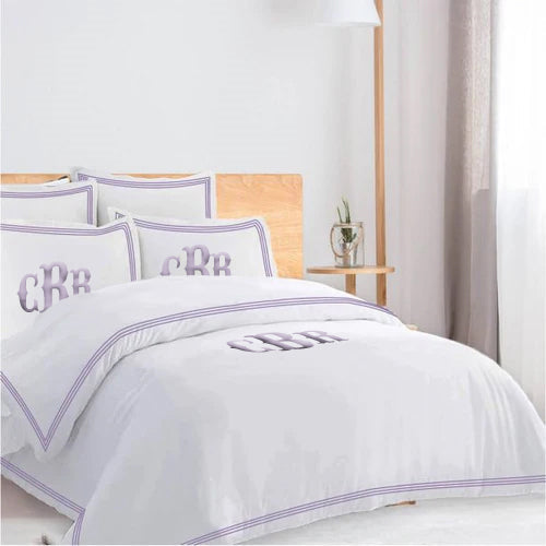 Monogam 400TC Cotton Triple Edge Embroidery Sateen Solid Duvet Cover Set