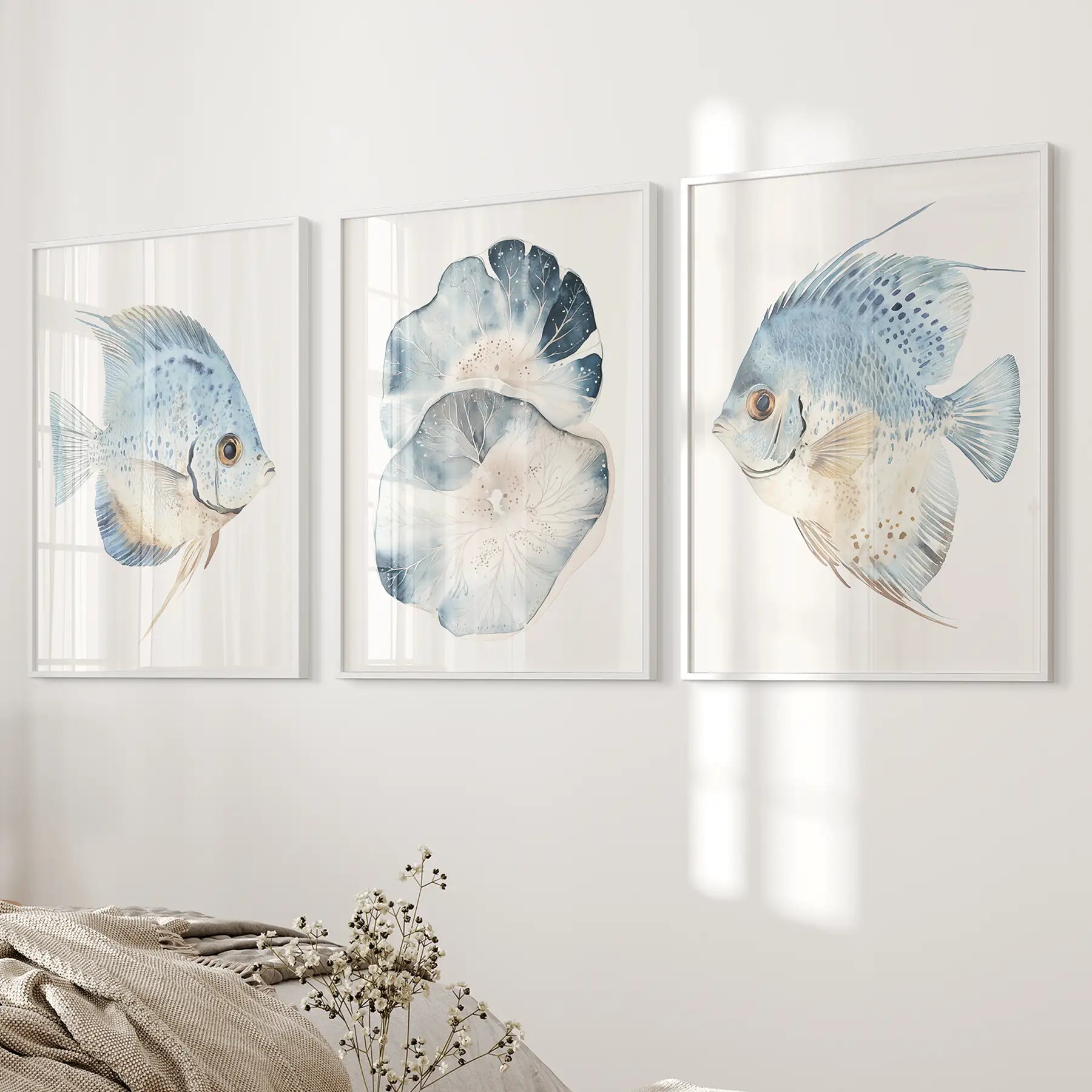 Moderne Aquarell-Küstenbilder. Fisch-Wandkunst-Poster