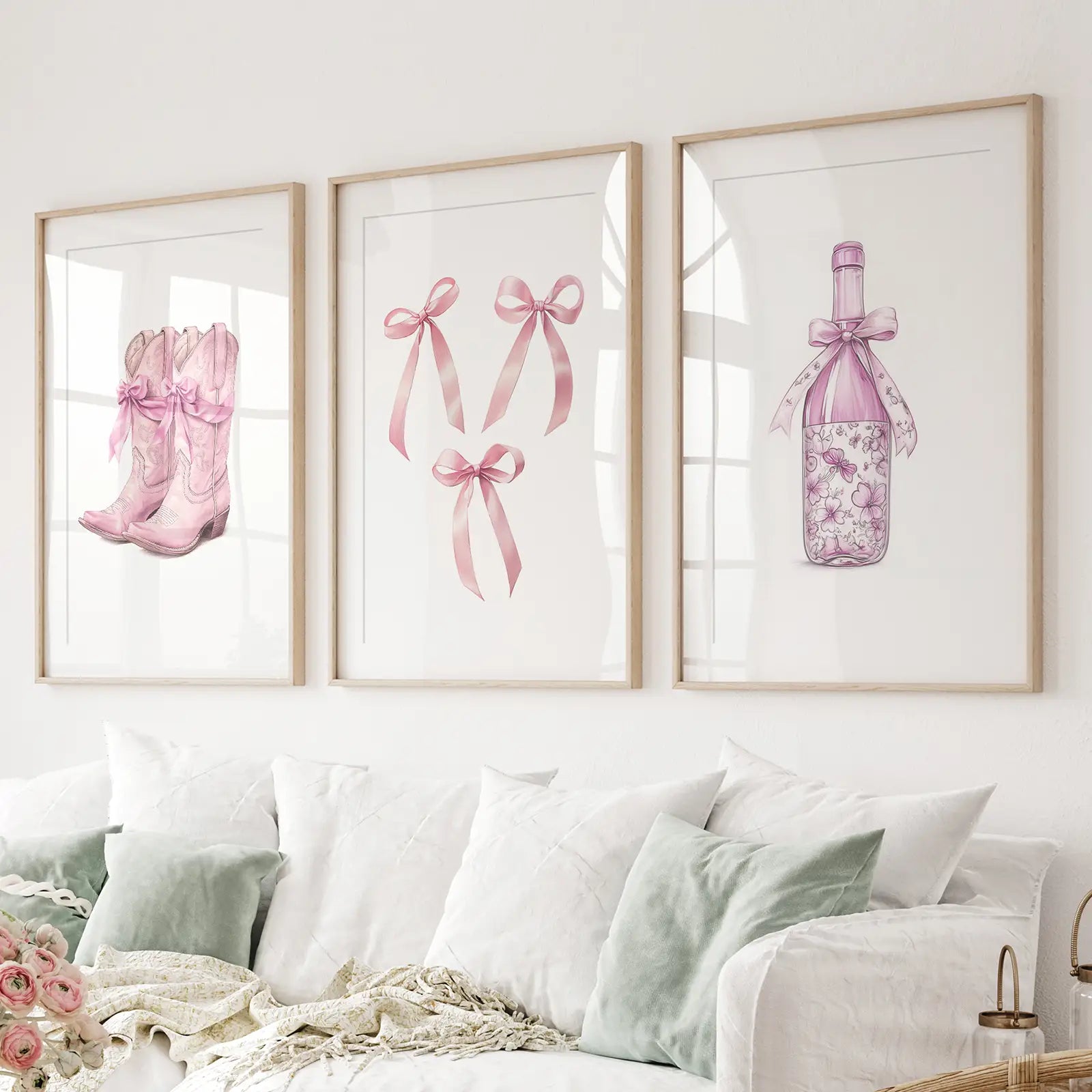 Trendige rosa Wandkunst-Drucke, Preppy Raumdekor-Set