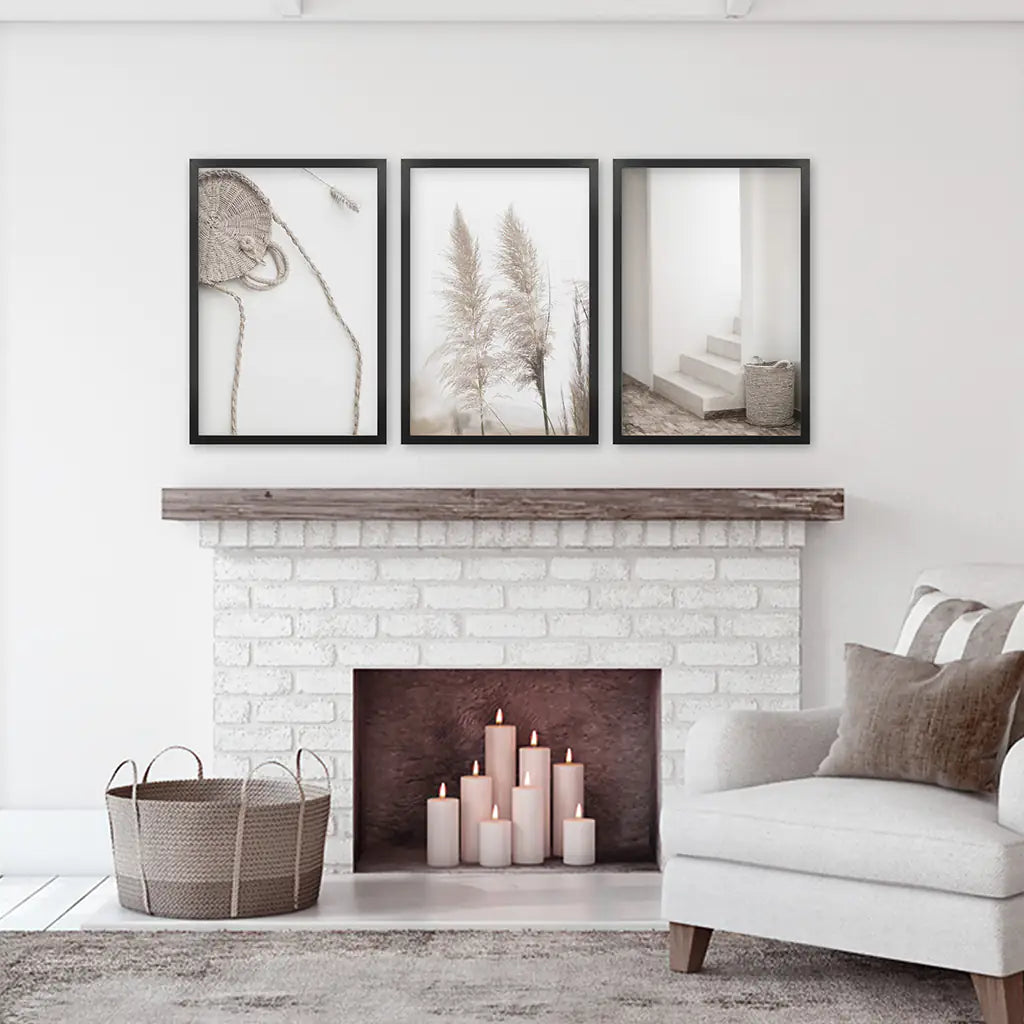Natürliche Töne Boho Minimalistische Wanddekoration. Pampasgras