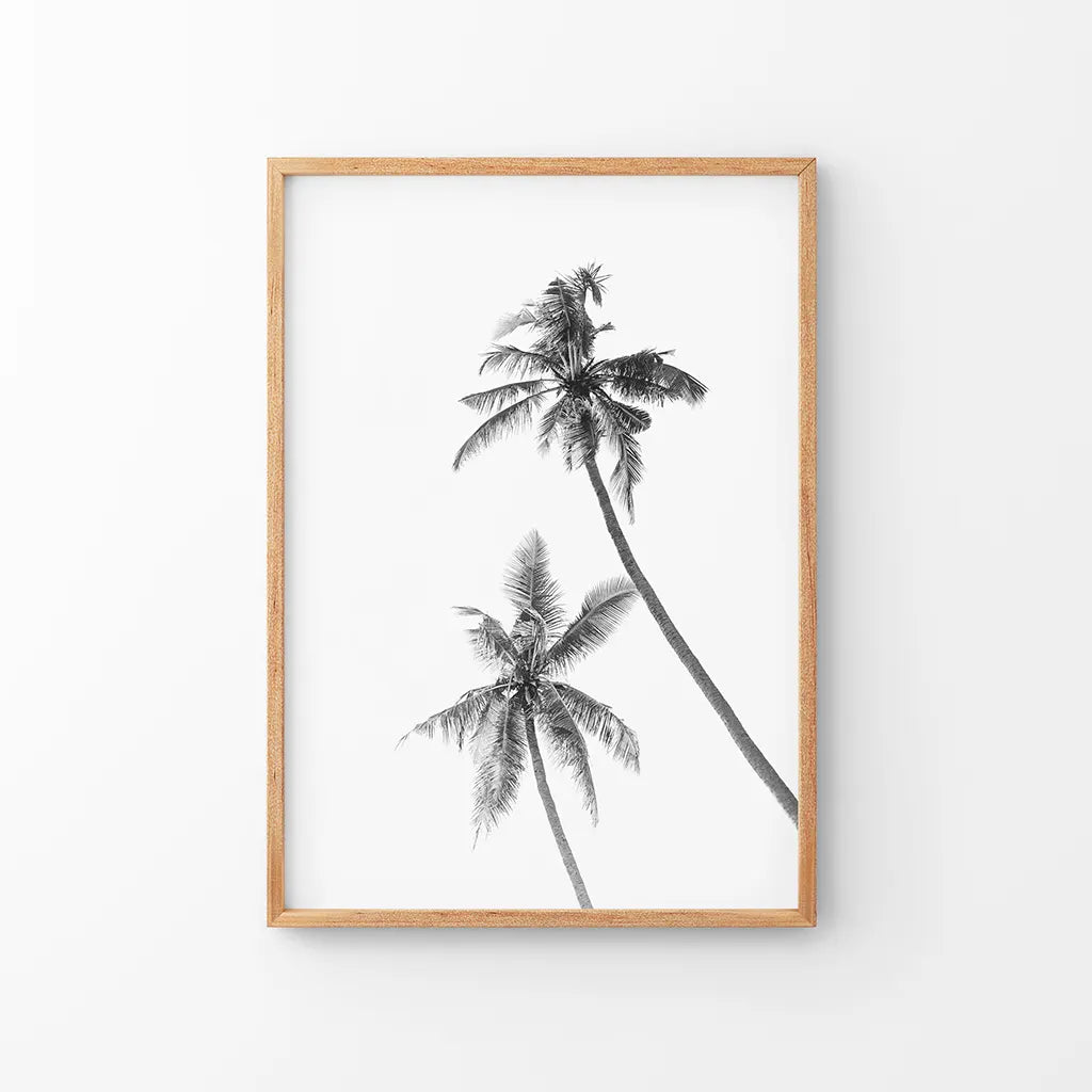Minimalistisches Schwarz-Weiß-Palmen-Poster. Hawaii-Thema