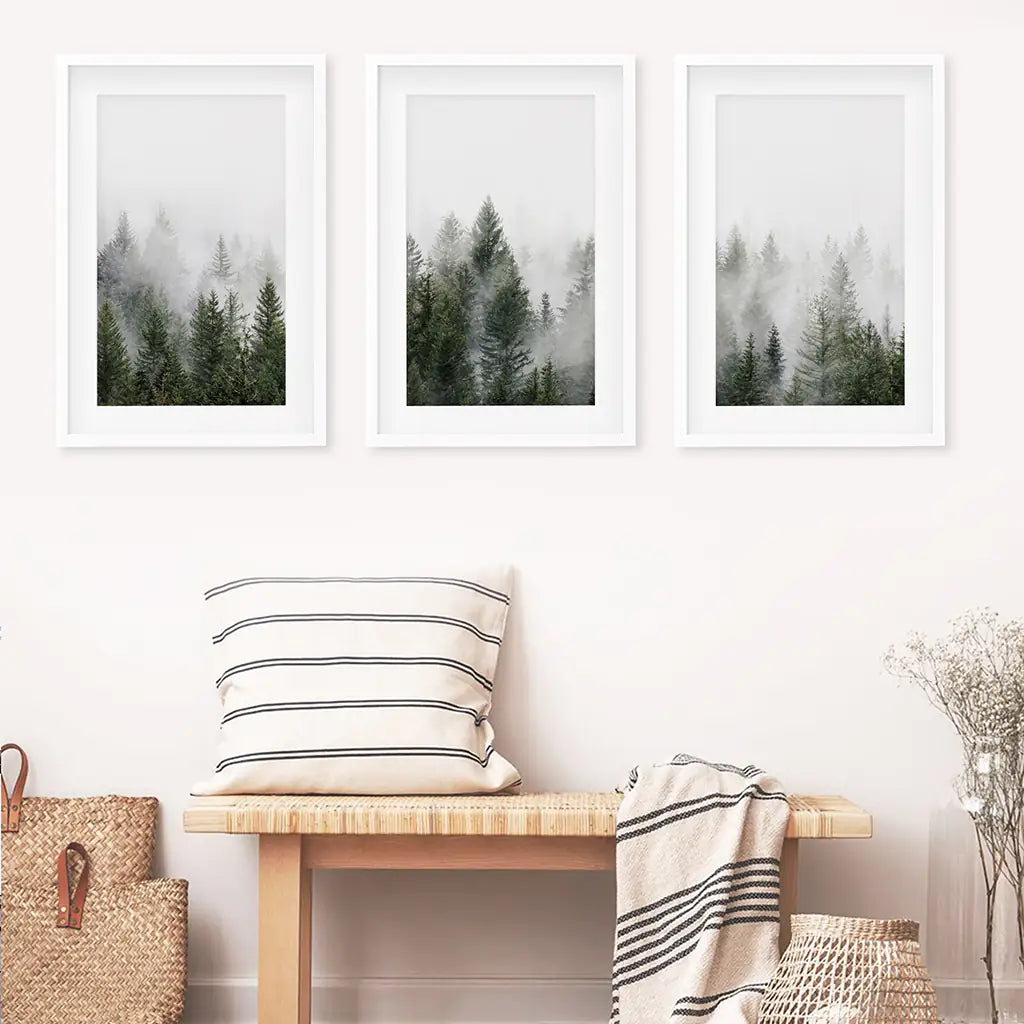 Kiefernebelwald-Triptychon. Nordische Wanddekoration