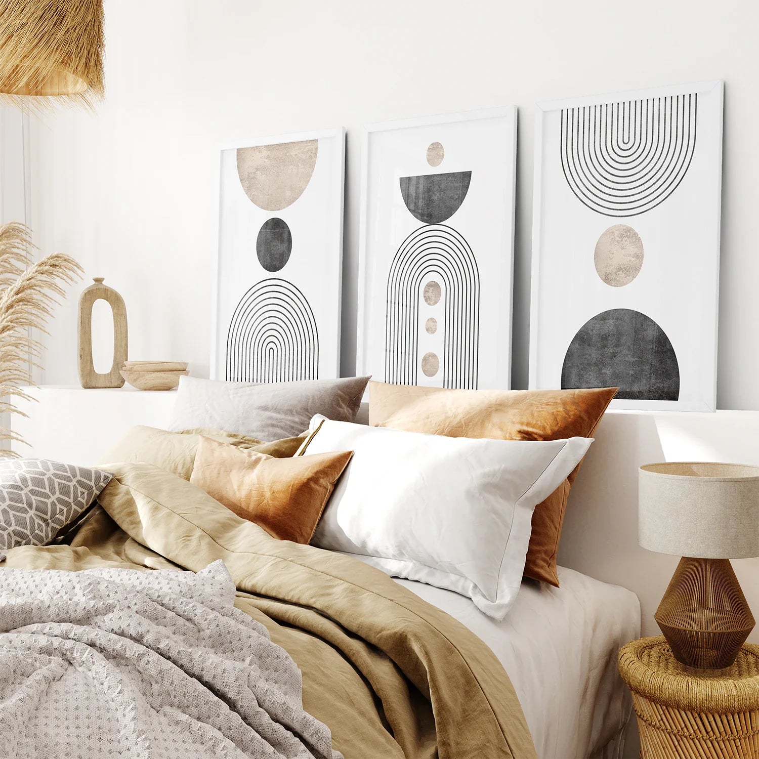 Minimalistisches Wandkunst-Set – Moderne Kunstdrucke Schwarzer Regenbogen