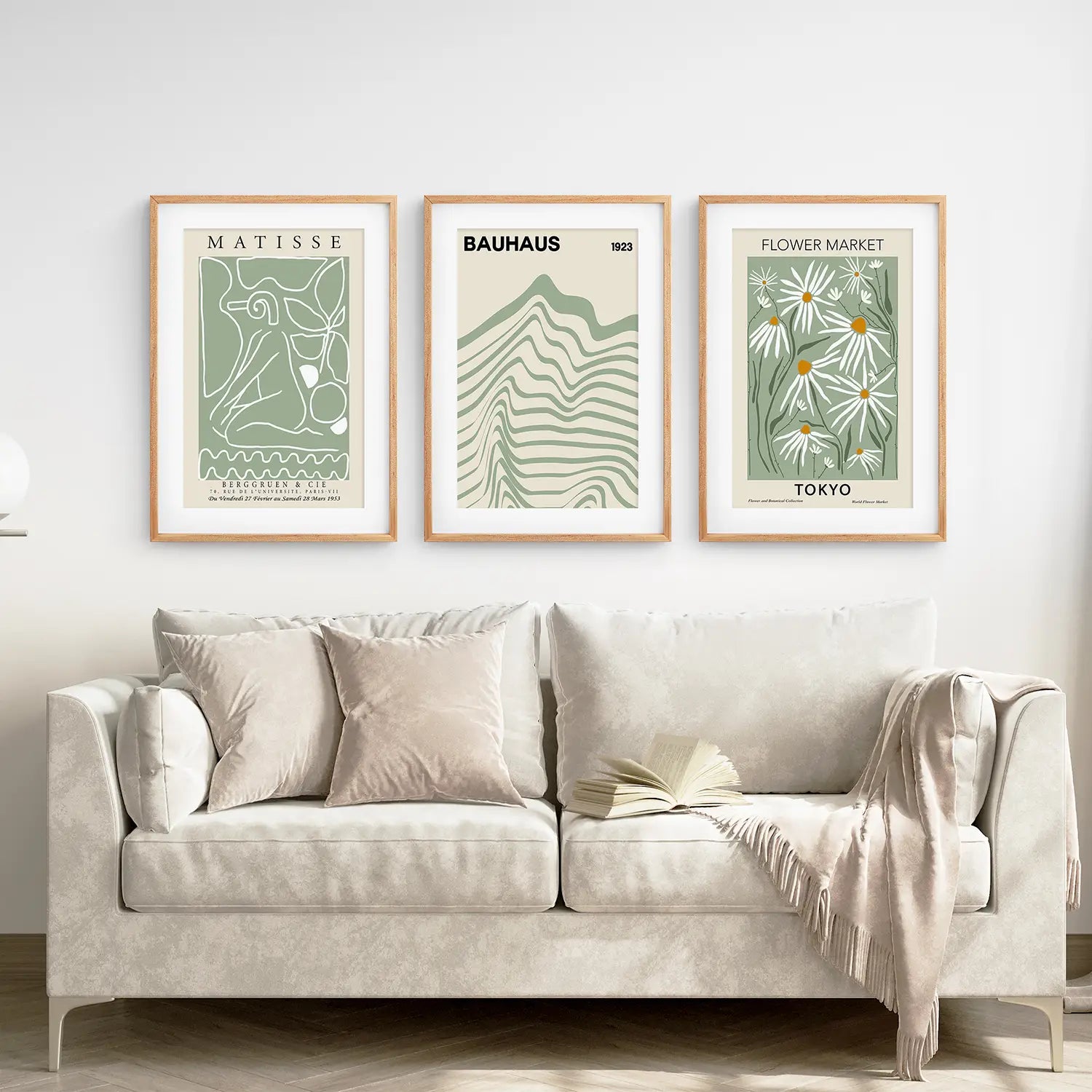 Salbeigrün Modernes Wandkunst-Set aus 3 Drucken