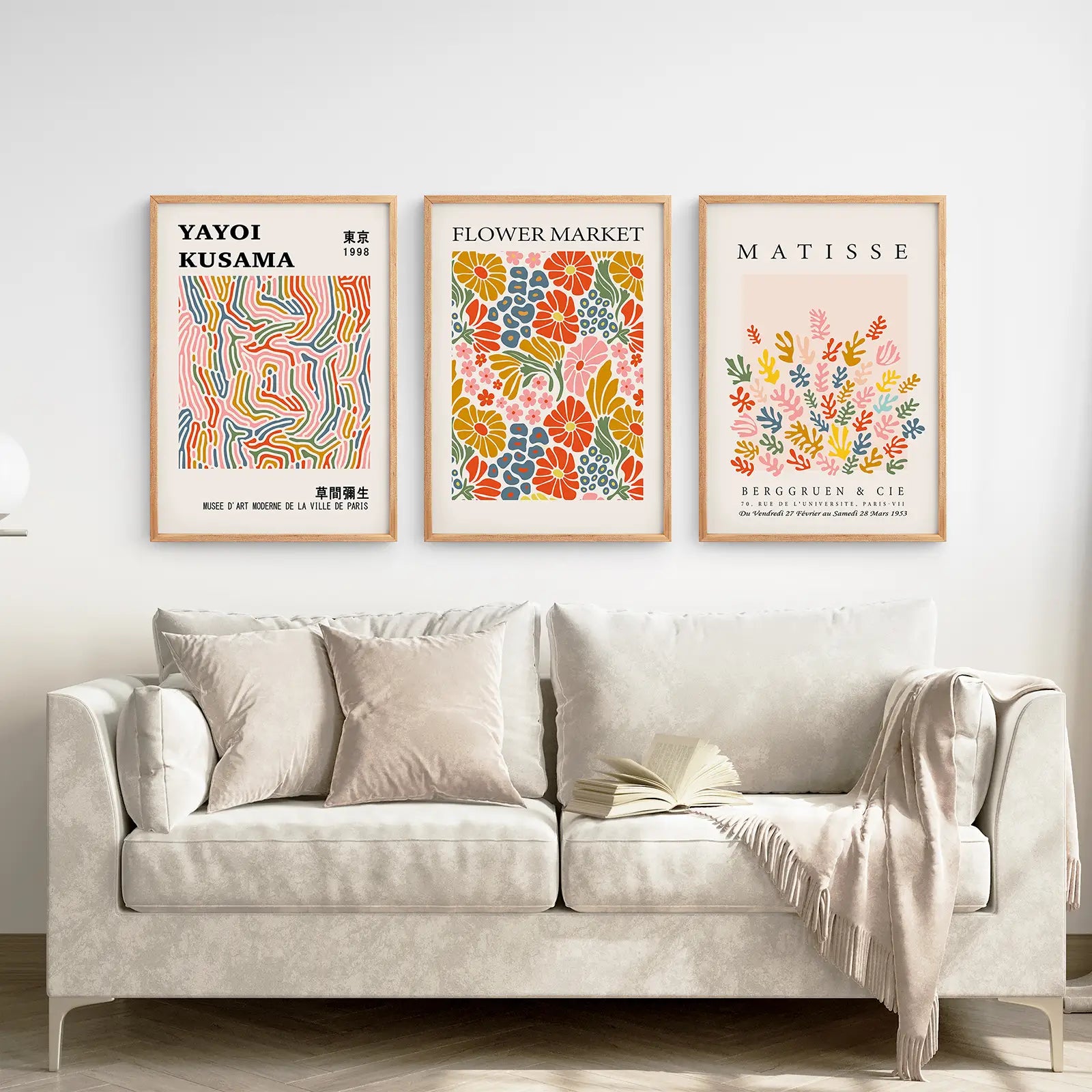 Farbenfrohes Wandkunst-Set aus 3 abstrakten Kusama-Bildern