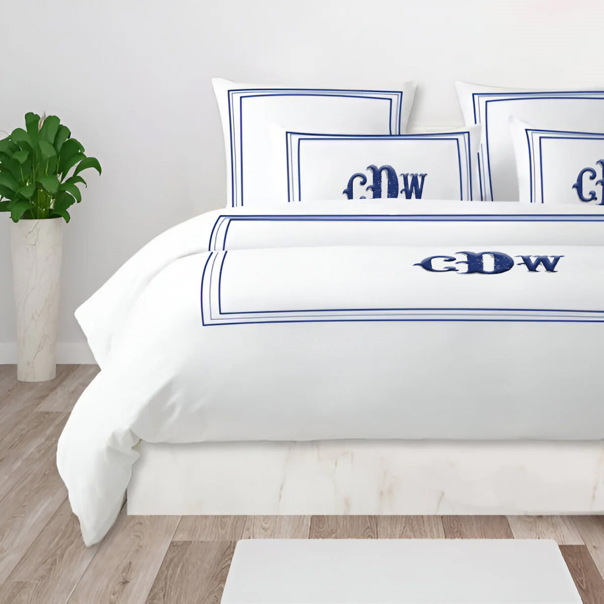 Monogram 400TC Cotton Classic Embroidery Sateen Solid Duvet Cover Set