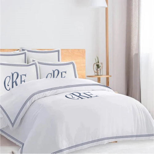 Monogam 400TC Cotton Triple Edge Embroidery Sateen Solid Duvet Cover Set