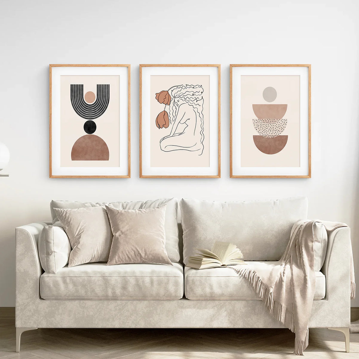 Boho Abstrakte Frau Wandkunst Set. Neutrale Töne