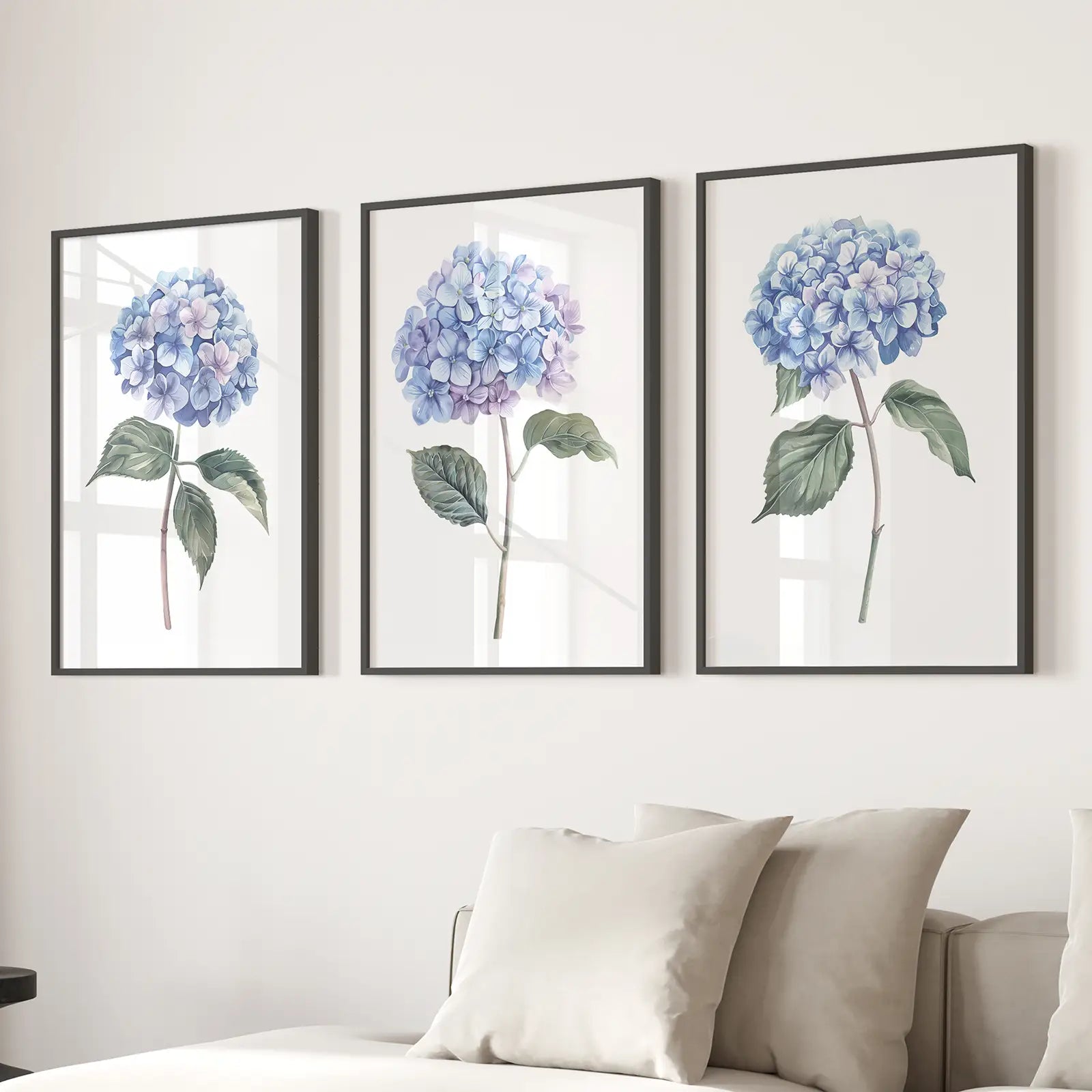 Hellblau Hortensie Blumen Wandkunst Poster Set