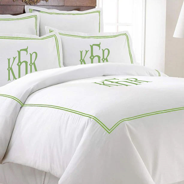 Monogram 400TC Cotton Double Embroidery Sateen Solid Duvet Cover Set