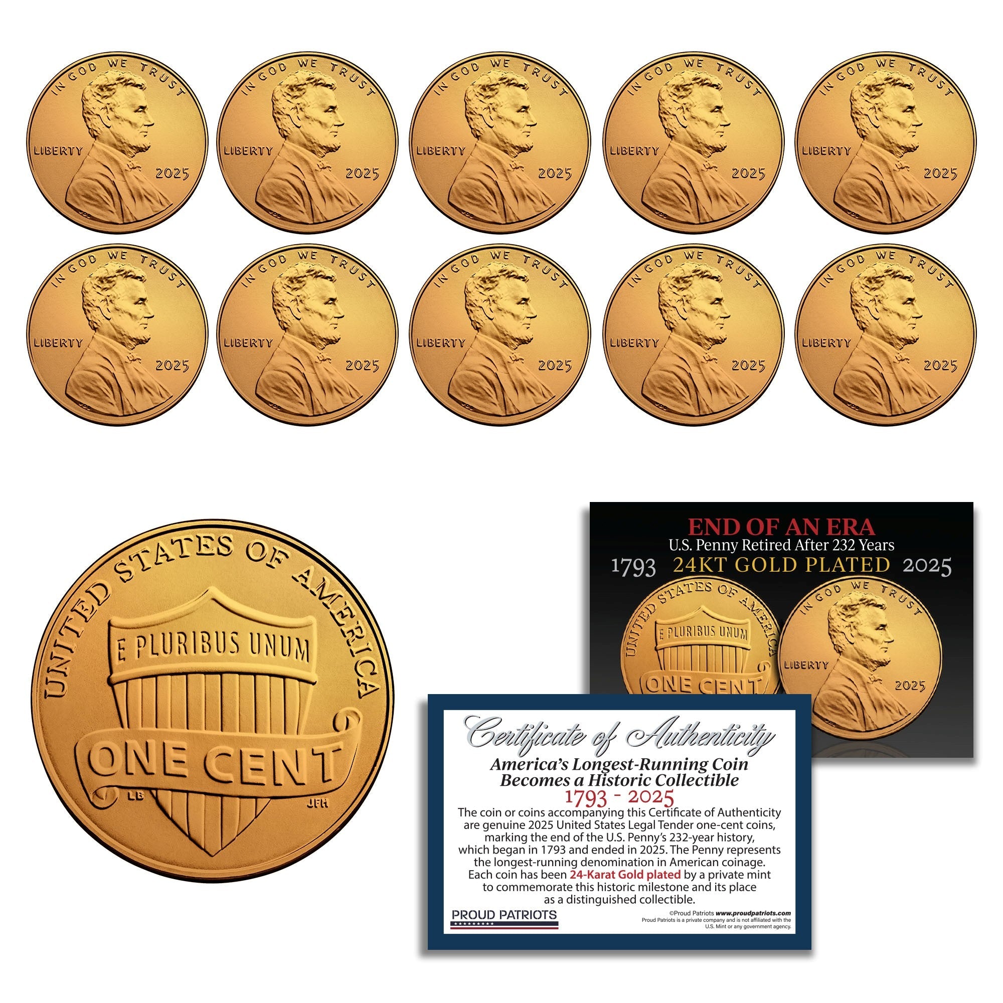 Amerikas letzter Penny: 24 Karat vergoldeter Penny mit Zertifikat