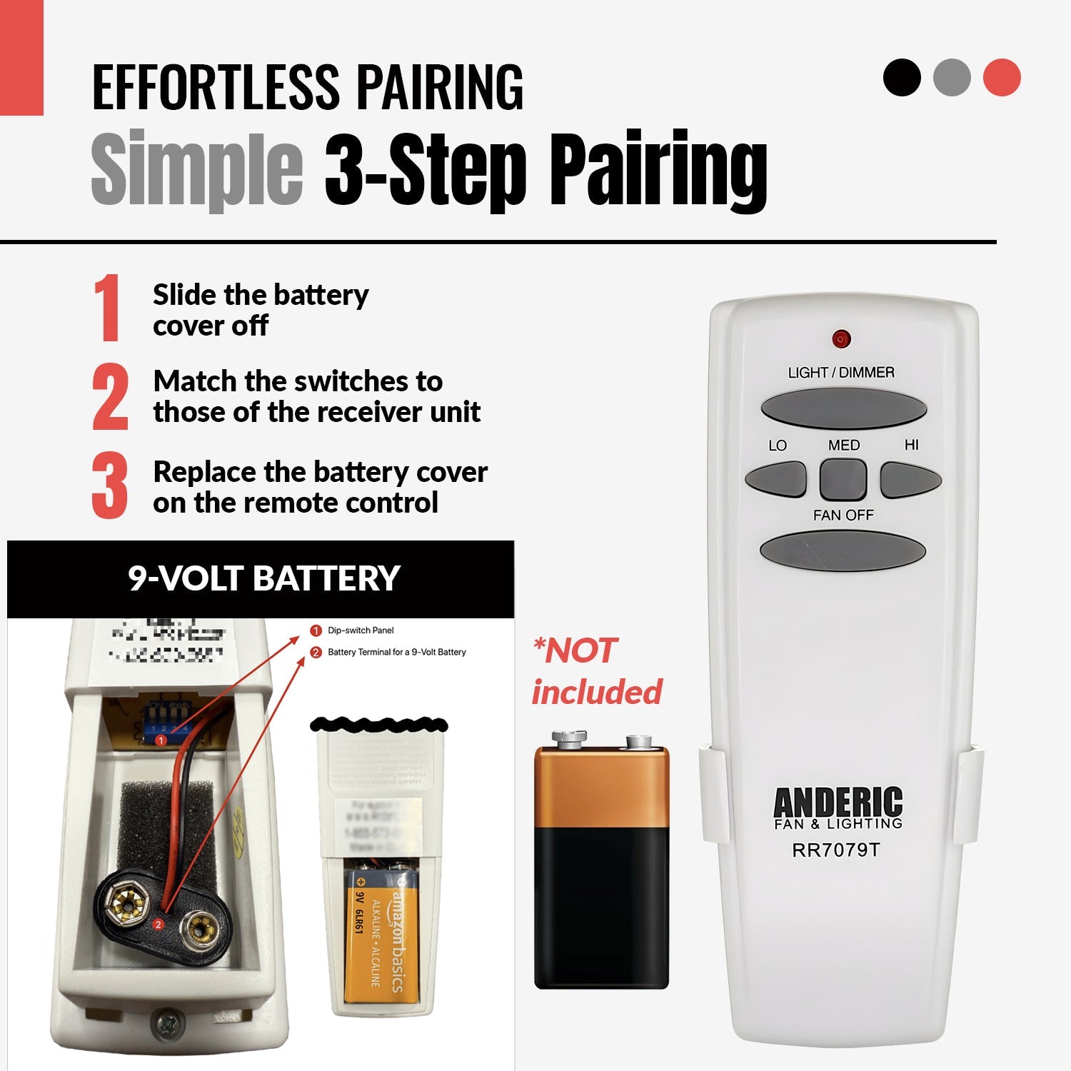 Anderic FAN-HD (UC7078T) Ceiling Fan Remote Control for Hampton Bay - RR7079T