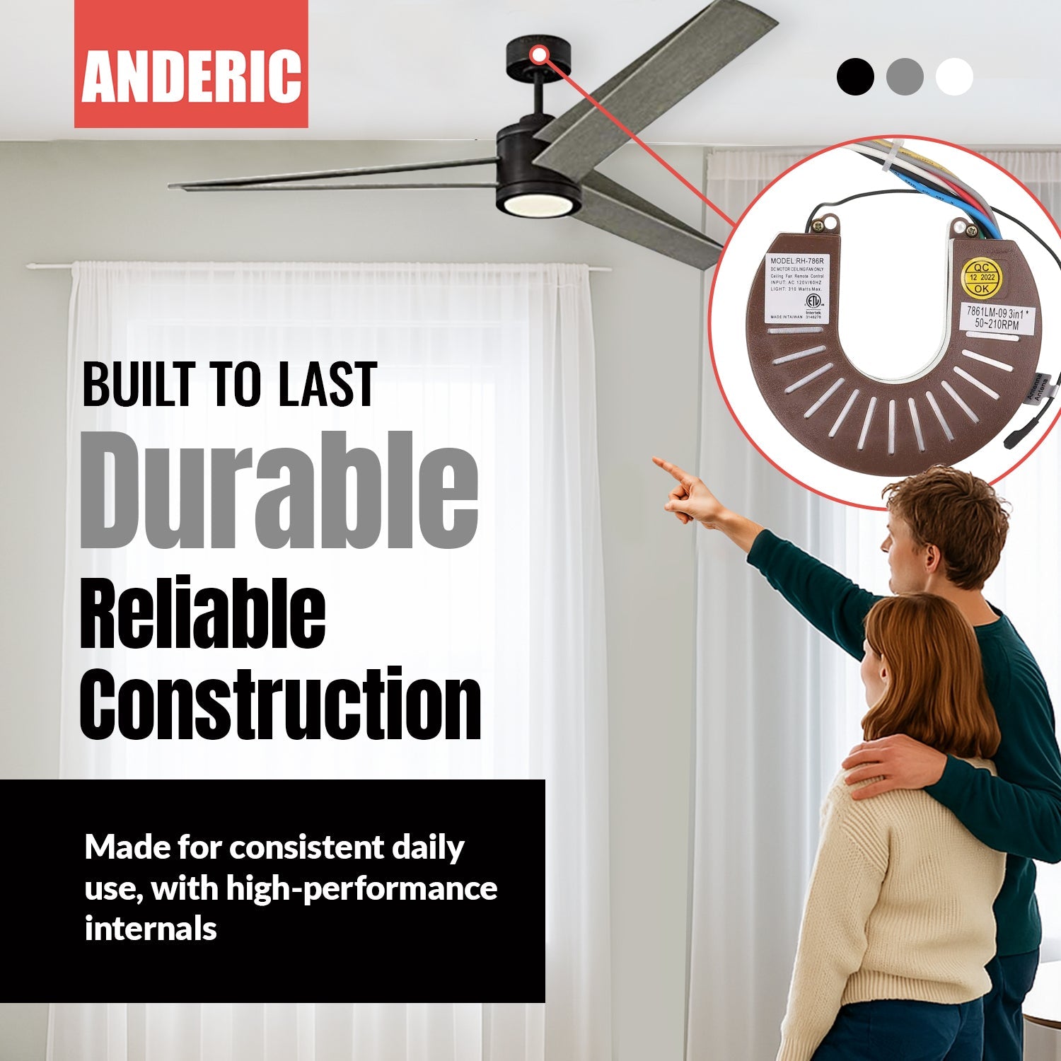 Anderic RH786R Replacement Ceiling Fan Receiver for Casablanca Stealth, Panama, Holliston | RH-786R, 7861LM-09