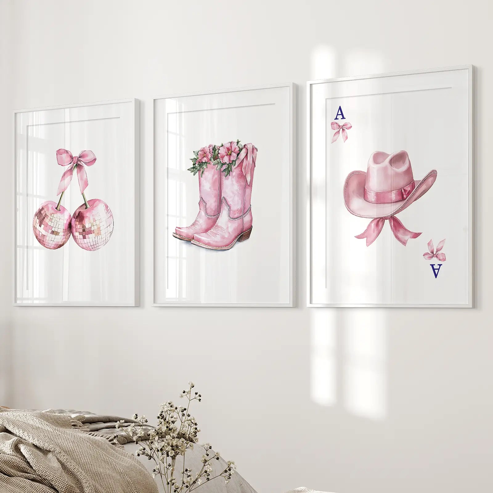 Cowgirl Hut und Stiefel Wandbilder Pinkes Poster-Set