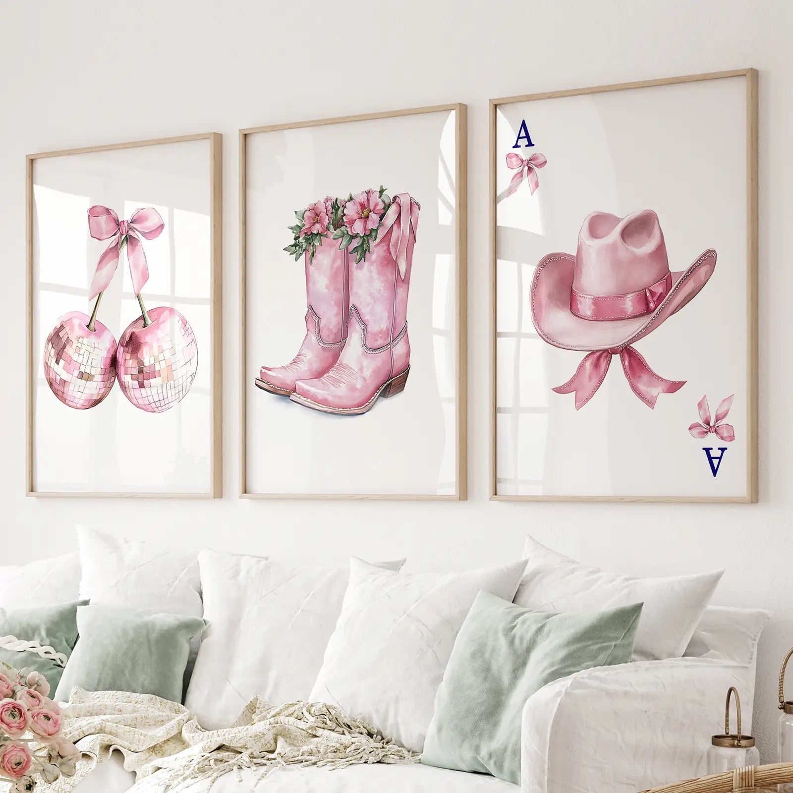 Cowgirl Hut und Stiefel Wandbilder Pinkes Poster-Set