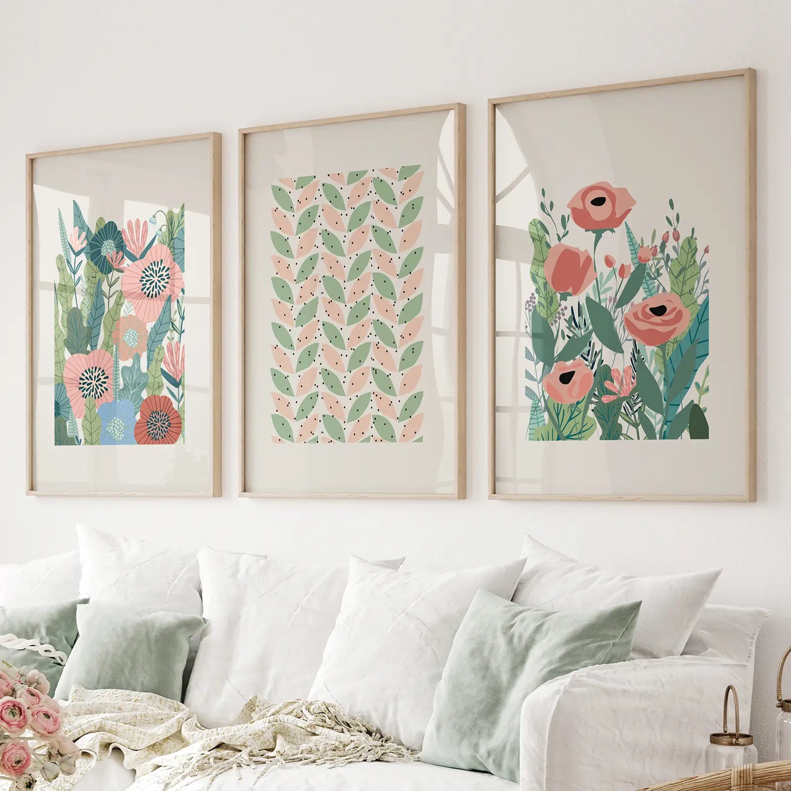 Botanische rosa Mohnblumen Wandkunst Poster Dekoration