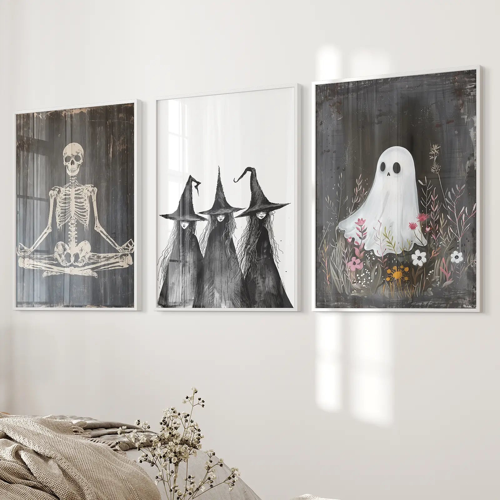 Dunkle Halloween-Hexen-Wandkunst-Dekordruck-Set