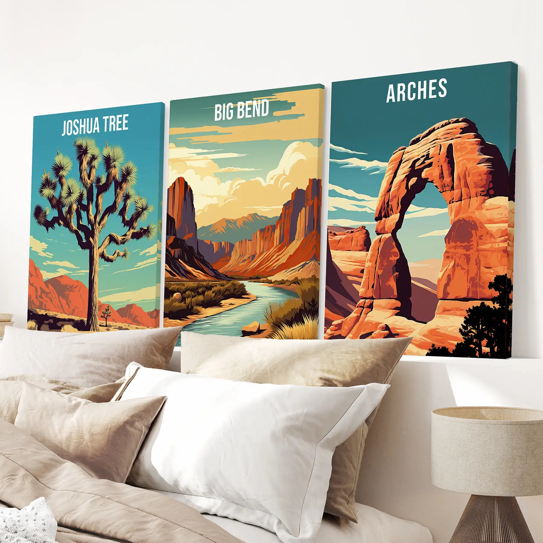 3-teilige USA Nationalpark Kunst. Big Bend, Arches, Joshua Tree