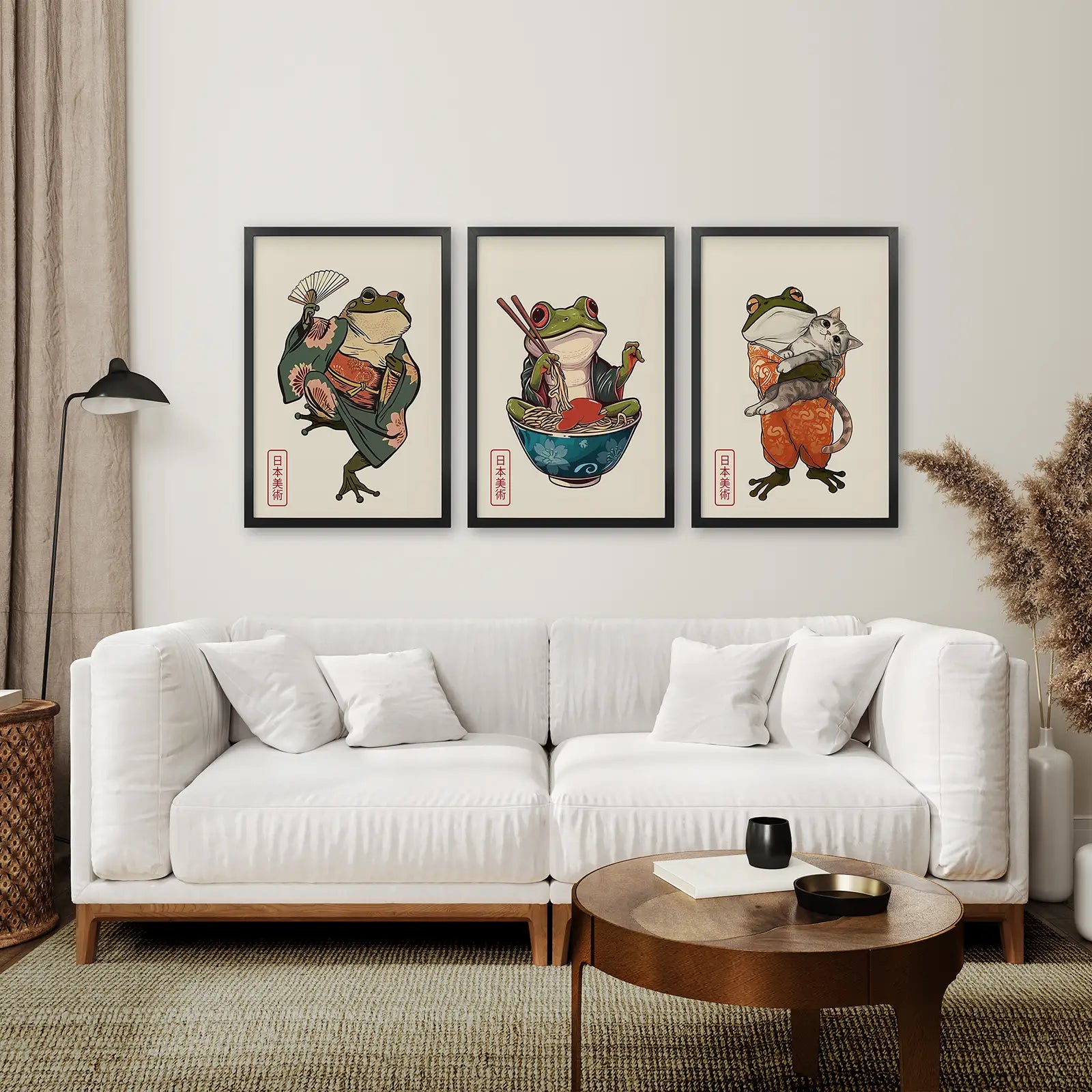Lustiger Frosch und Katze. Japanische Kunst. Matsumoto Hoji Poster