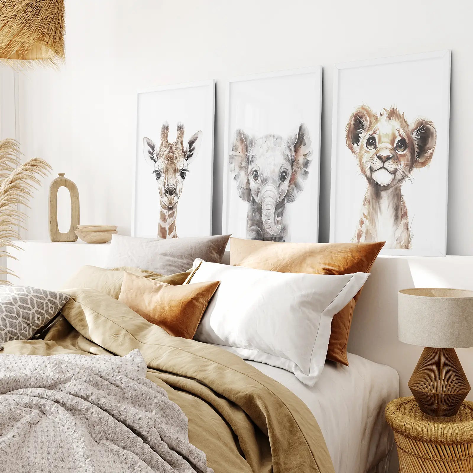 Süßes 3er Set Dschungeltiere Wandbilder als Aquarell