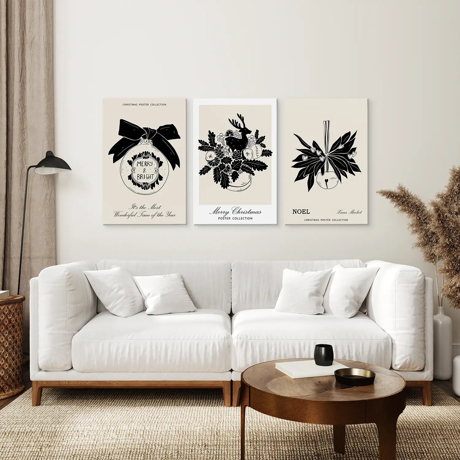 Vintage Rustikales 3-teiliges Weihnachts-Wandbild-Set