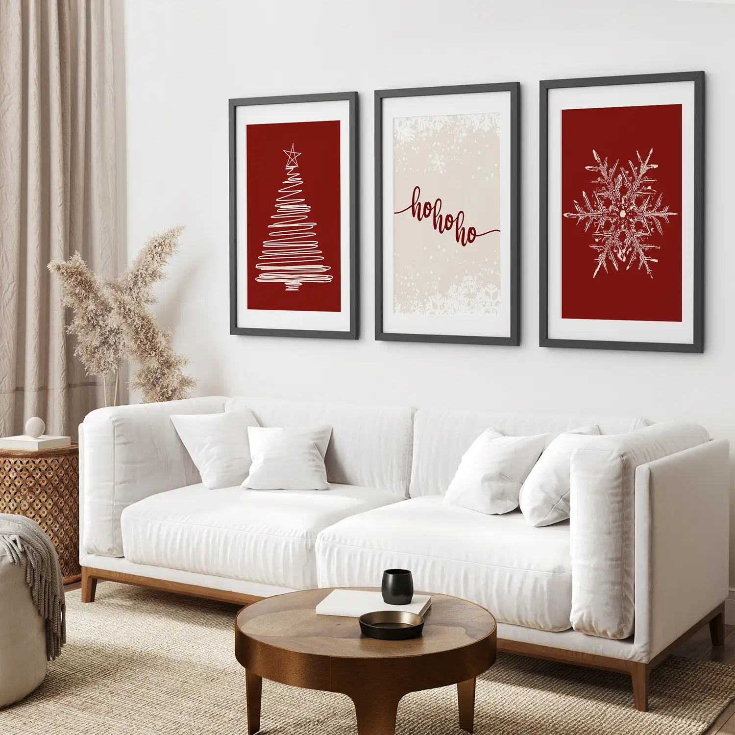 Rotes Weihnachts-Set Weihnachtsbaum Schneeflocken Kunstposter