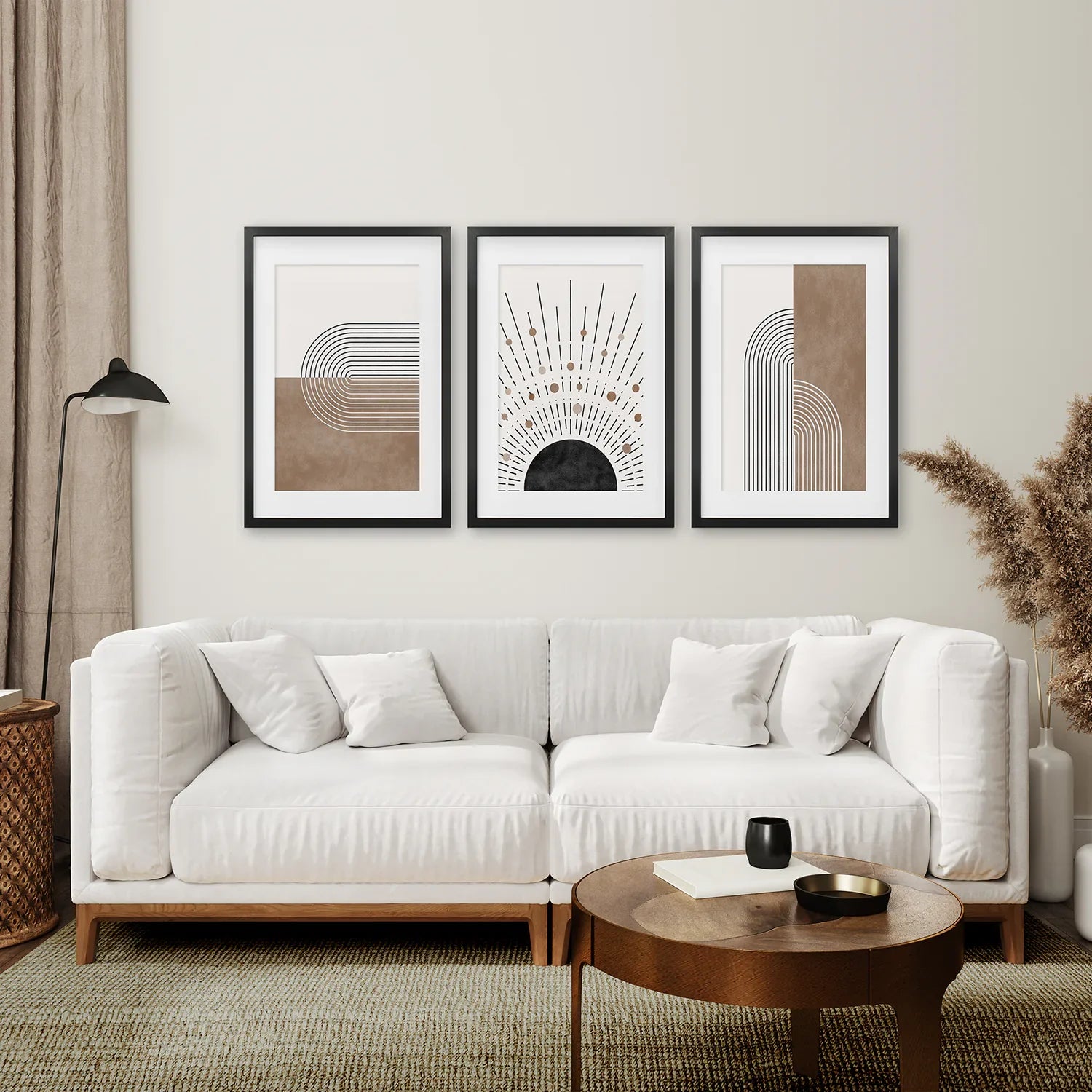 Trendiges Mid Century Stil 3er-Set Kunstdrucke. Boho-Kunst