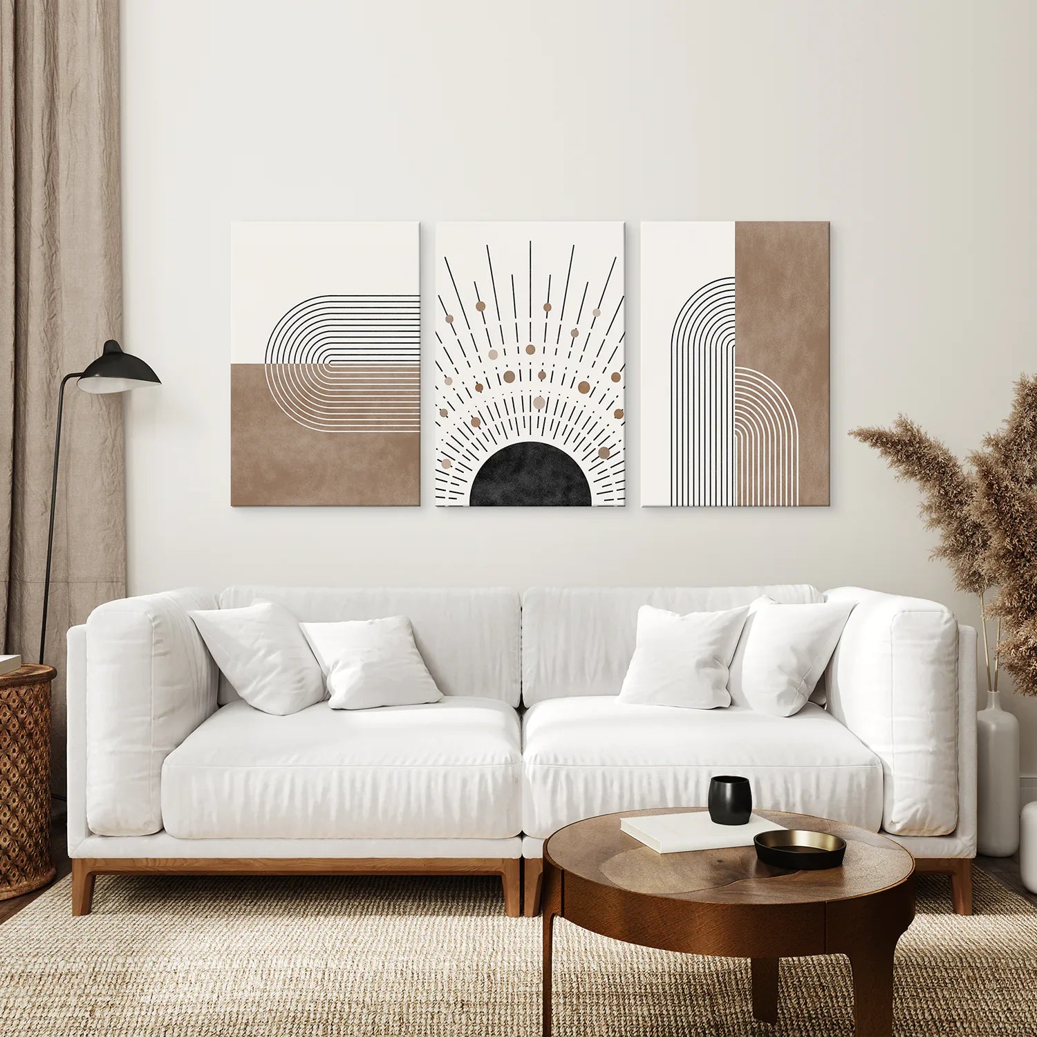 Trendiges Mid Century Stil 3er-Set Kunstdrucke. Boho-Kunst