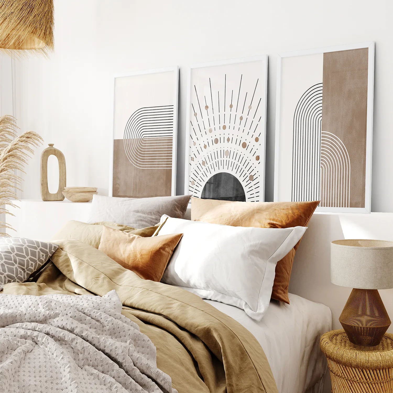 Trendiges Mid Century Stil 3er-Set Kunstdrucke. Boho-Kunst