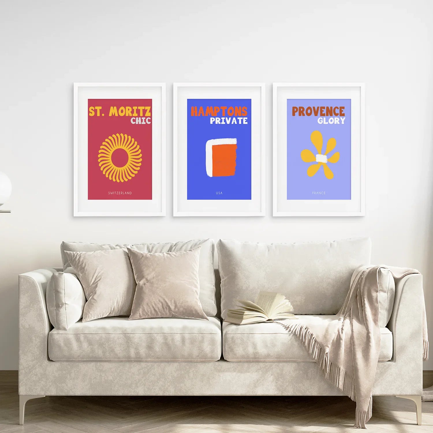 Set aus 3 Postern im Maximalist-Stil. Thema Reisen