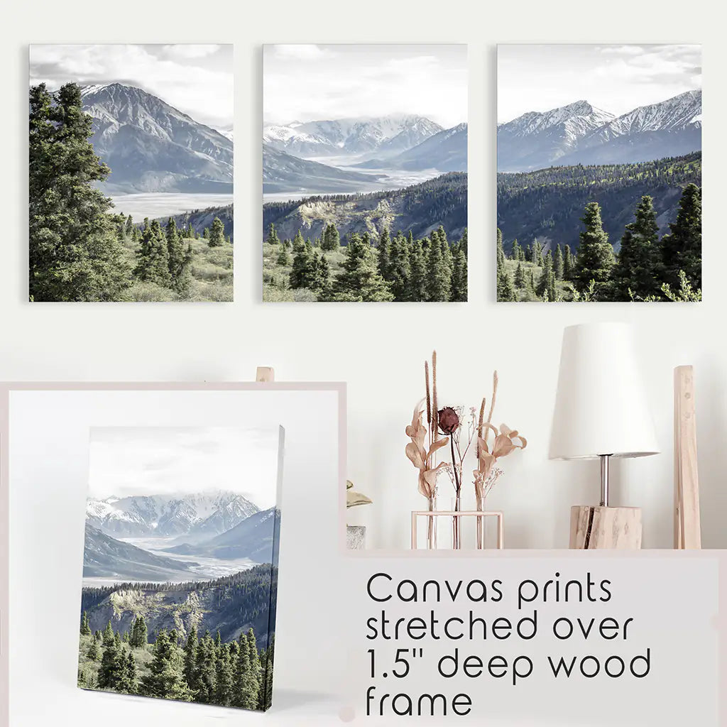 Kluane Nationalpark Wildnis Natur Triptychon. Bergedrucke