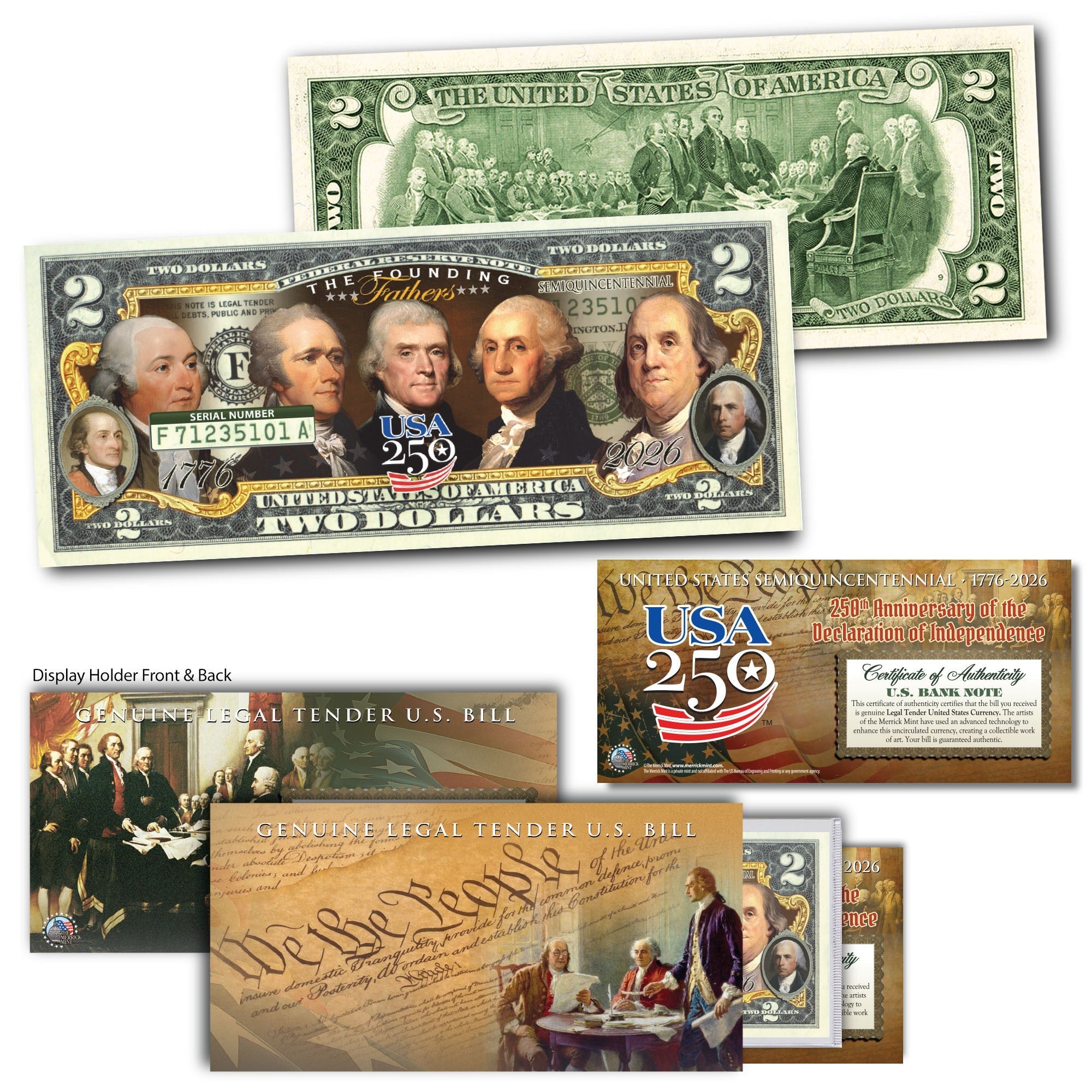 Die Gründerväter | Amerikas 250. Jubiläumssammlerstück $2 Banknote