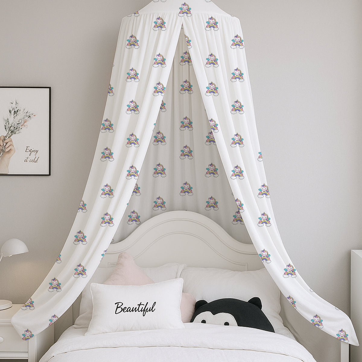 Unicorn With Rainbow Printed Canopy