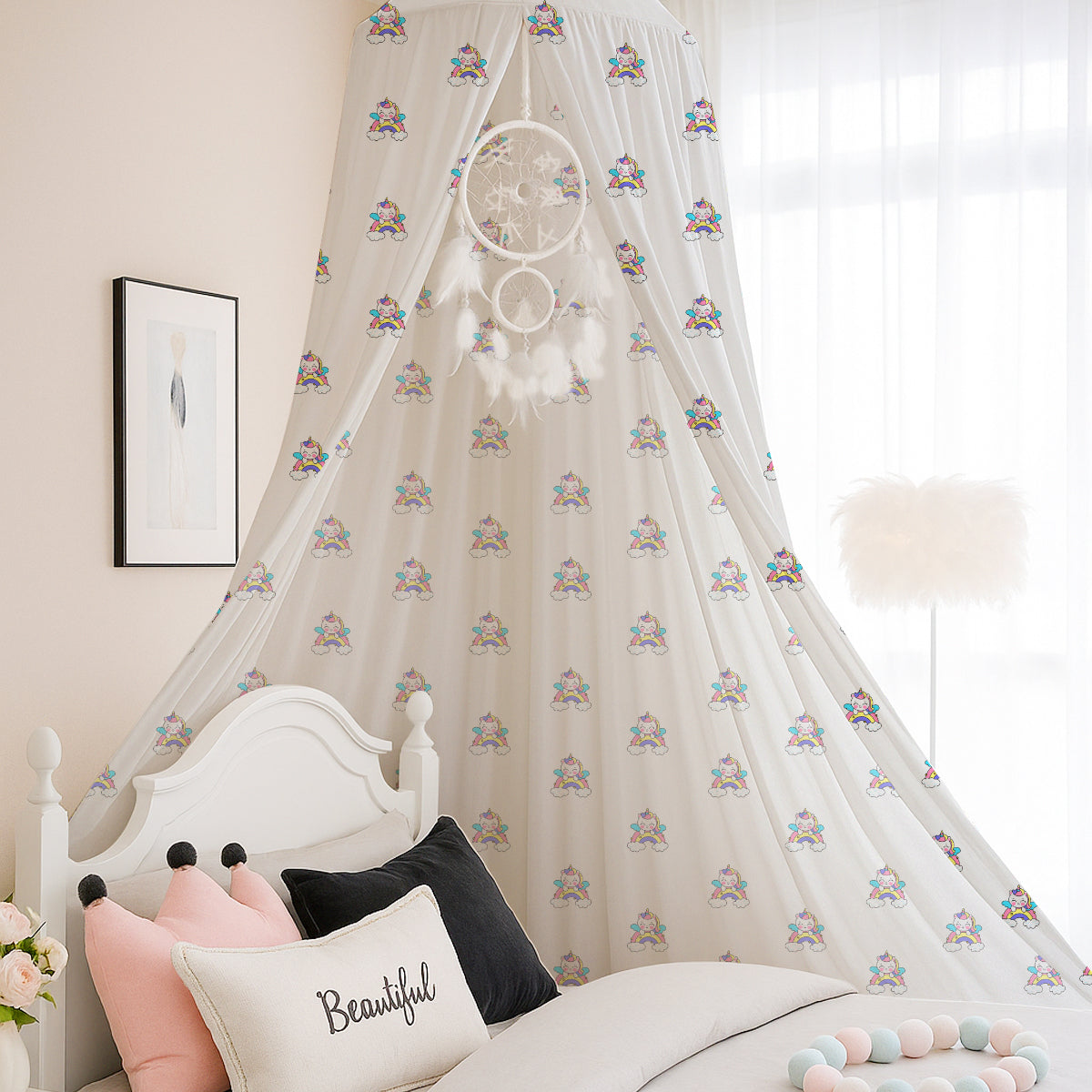 Unicorn With Rainbow Printed Canopy
