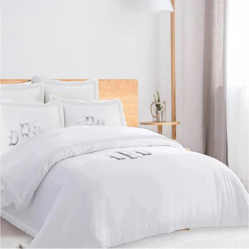 Monogam 400TC Cotton Triple Edge Embroidery Sateen Solid Duvet Cover Set