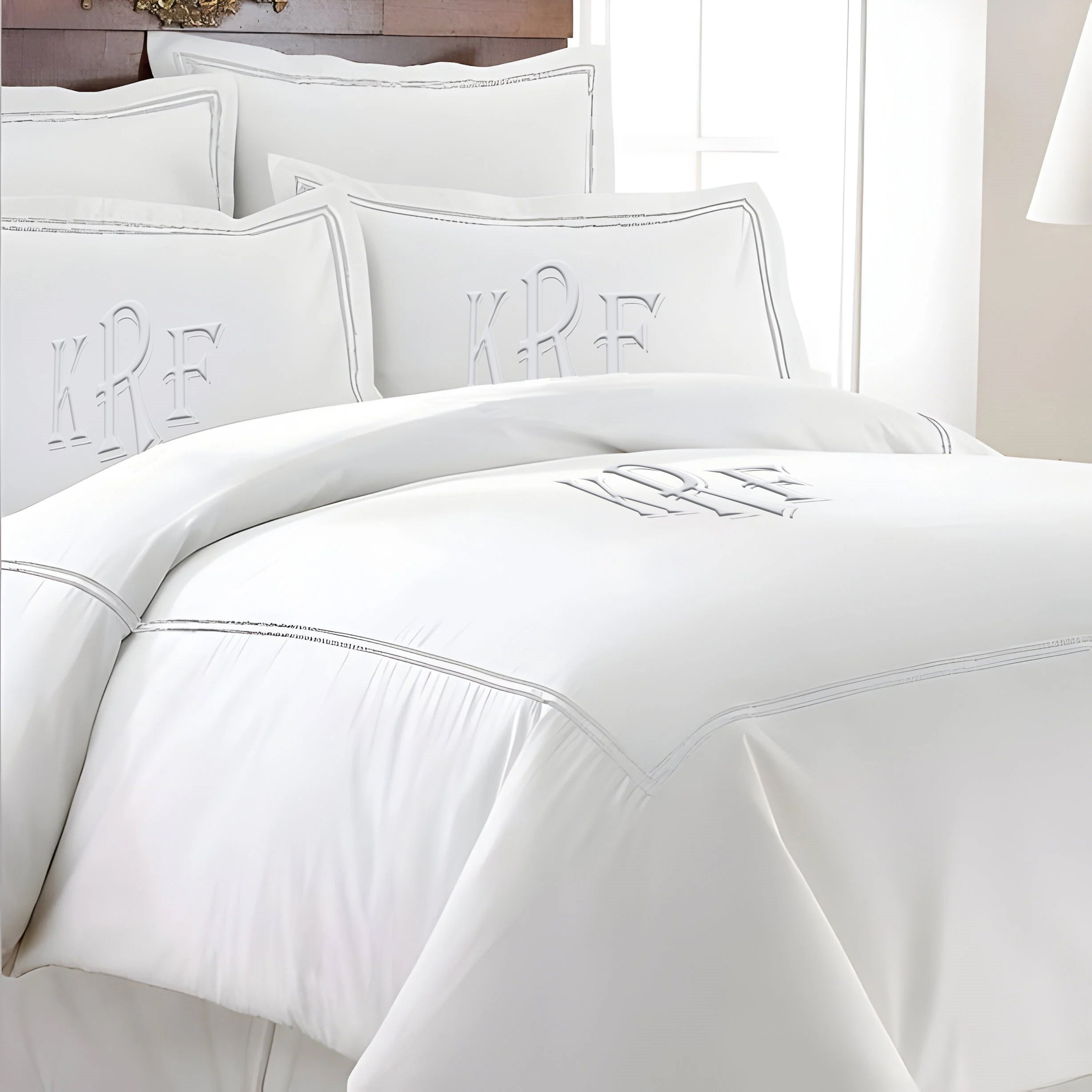 Monogram 400TC Cotton Double Embroidery Sateen Solid Duvet Cover Set