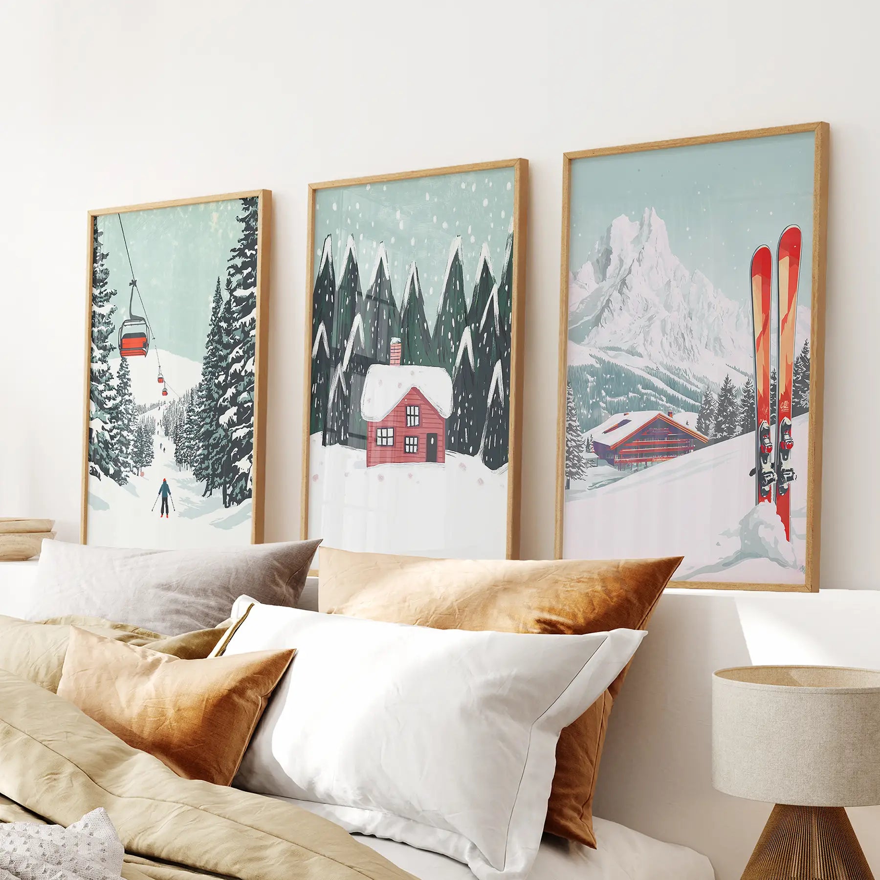 Skilifte, gemütliche Hütte und verschneite Gipfel Wandkunst