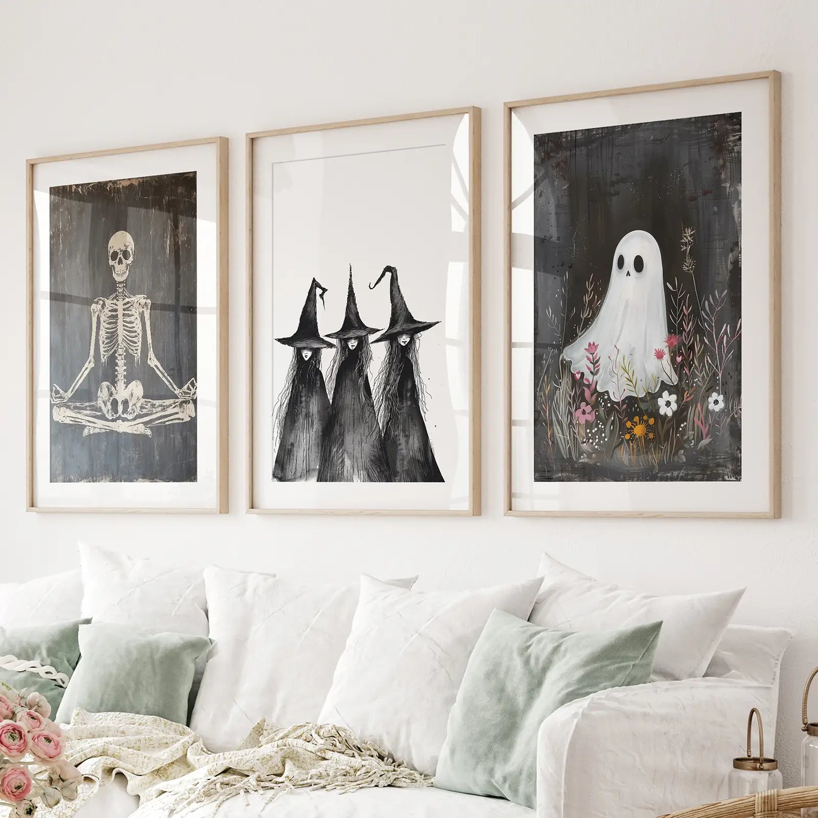 Dunkle Halloween-Hexen-Wandkunst-Dekordruck-Set