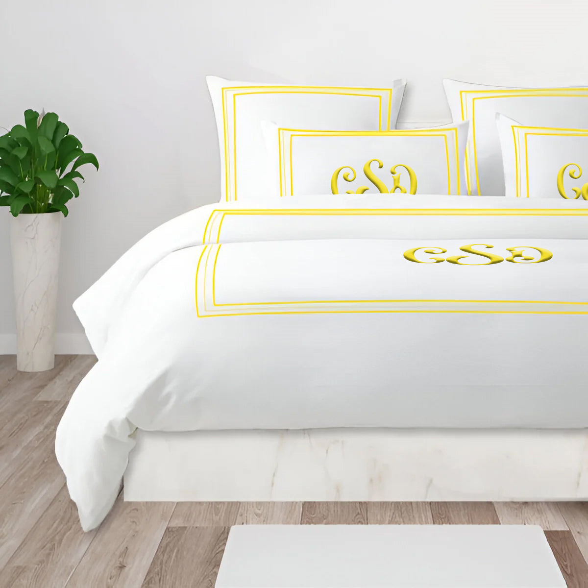 Monogram 400TC Cotton Classic Embroidery Sateen Solid Duvet Cover Set