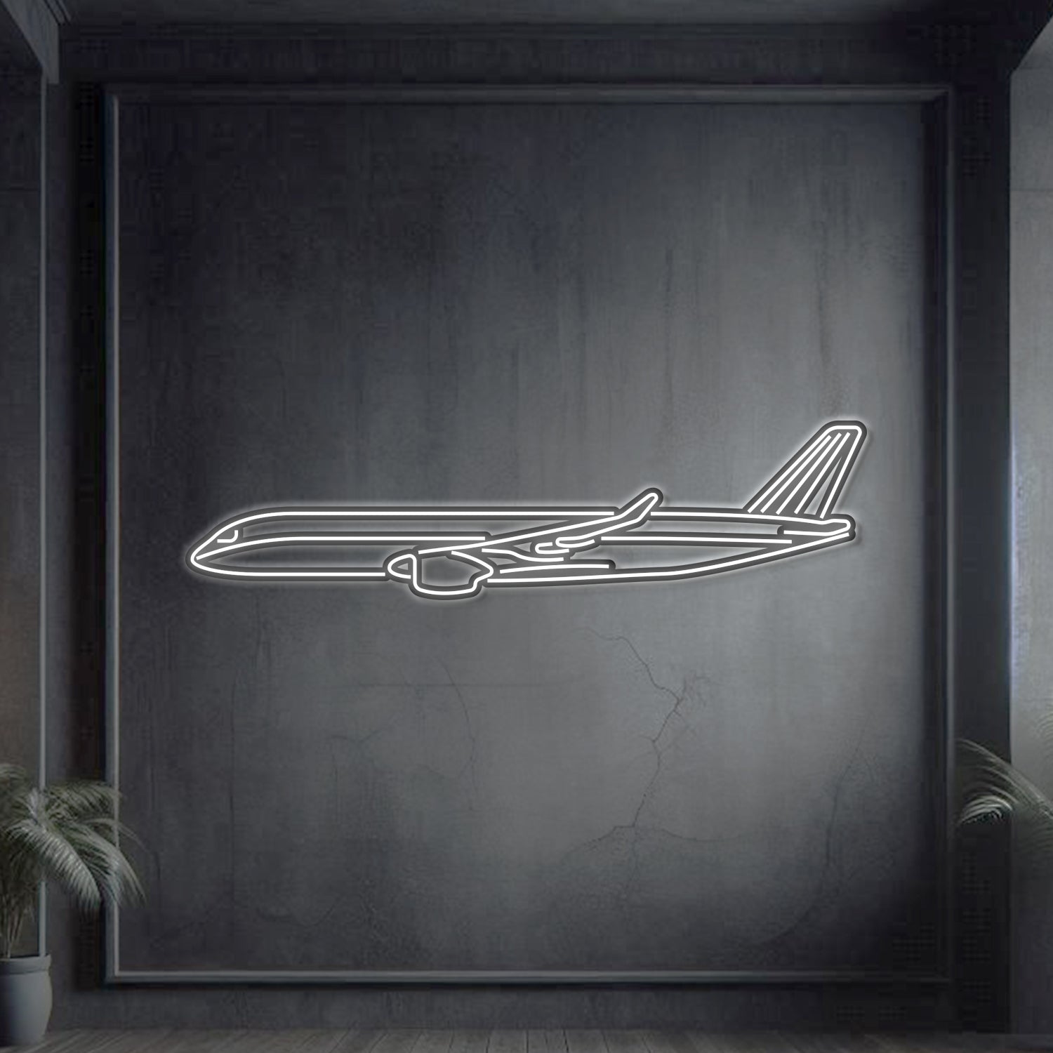A350 Metall Neon Flugzeug Wandkunst - NCN0010