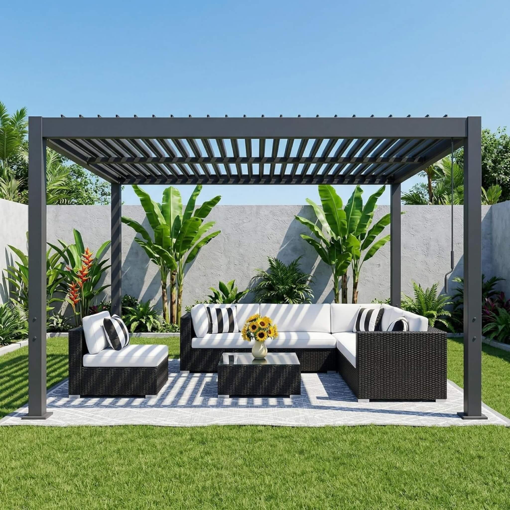 Alora Aluminum Louvered Pergola Kit With Adjustable Roof & Drainage (SAK94316)