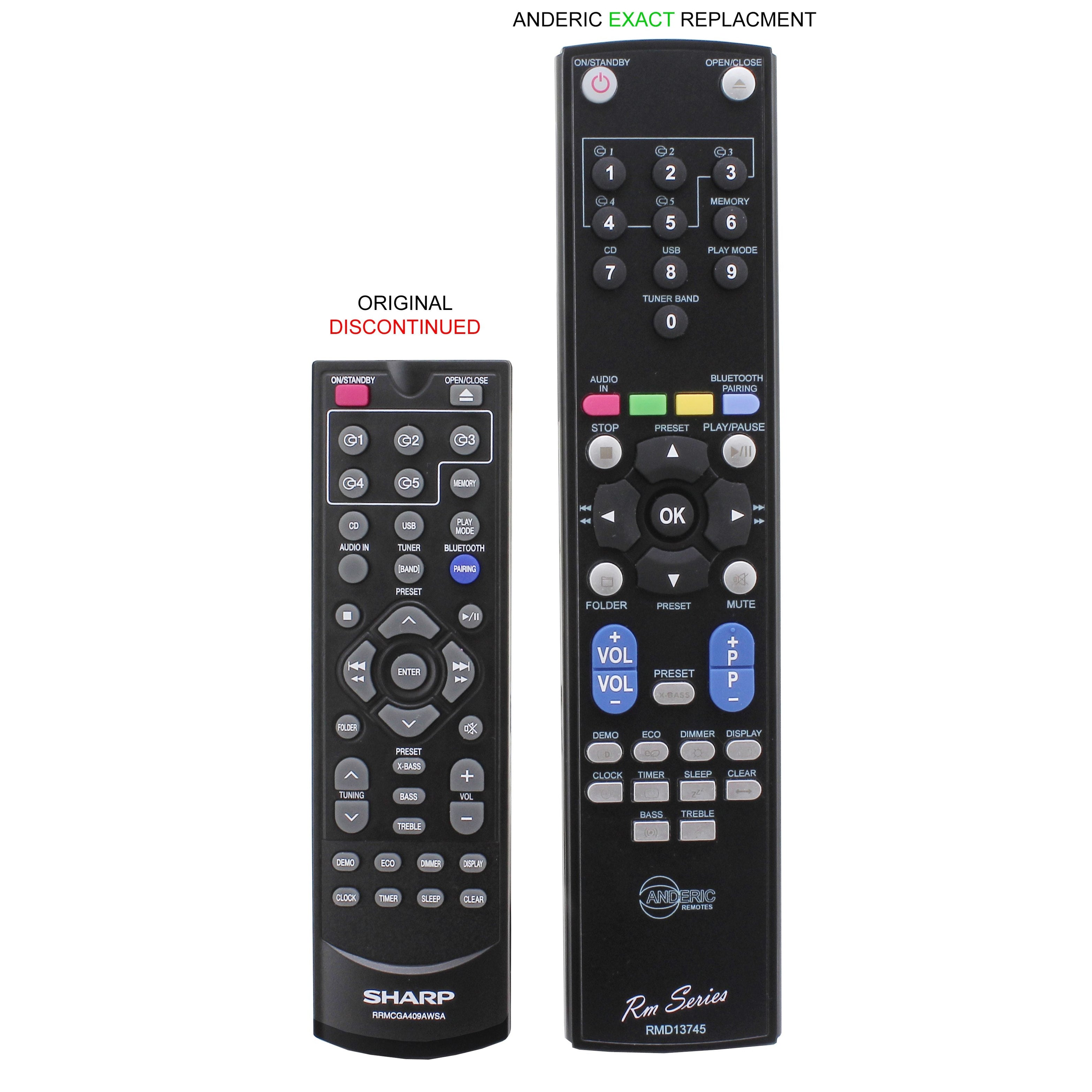 Anderic RRMCGA409AWSA Replacement Audio Remote Control for Sharp RMD13745