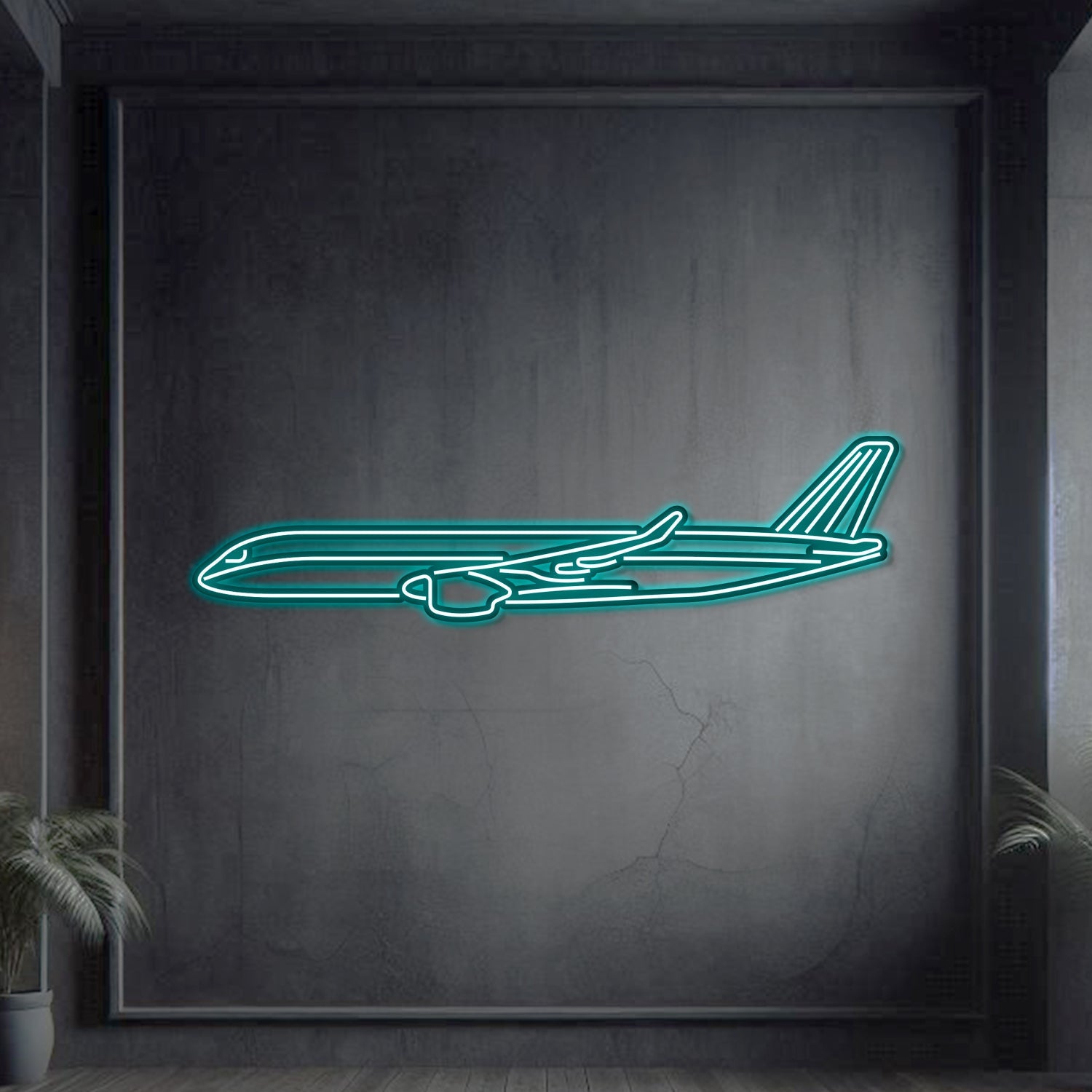 A350 Metall Neon Flugzeug Wandkunst - NCN0010
