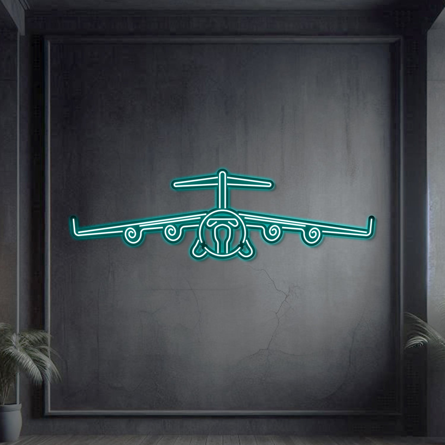 C-17 Globemaster III Metall Neon Flugzeug Wandkunst - NCN0018