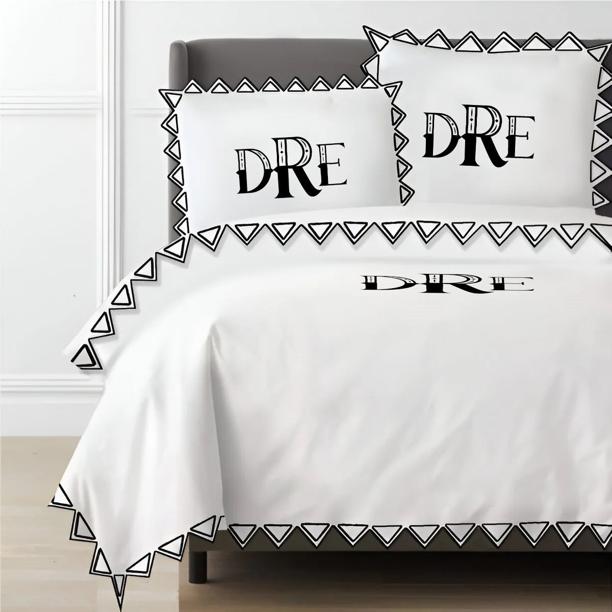 Monogram Ashley 400TC Cotton Traingle Embroidery Sateen Solid Duvet Cover Set