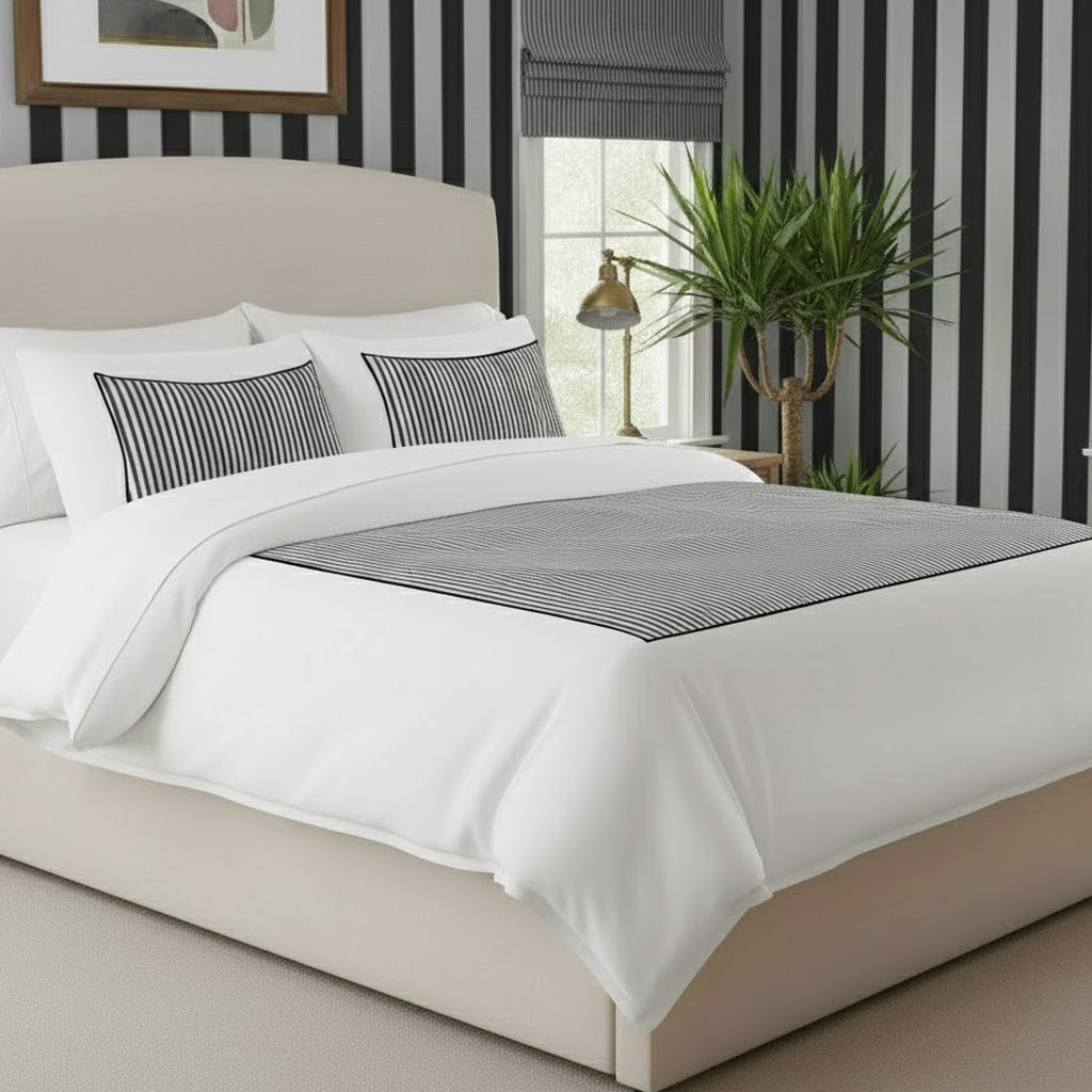Classic Applique Ticking Stripe Cotton Duvet Cover Set